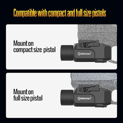 DEFENTAC 1800 Lumens Slidable Pistol Light with Quick Release, Rechargeable Tactical Flashlight with Strobe/Momentary for Guns with Pic-Rail (Not for Subcompact) in Saudi Arabia