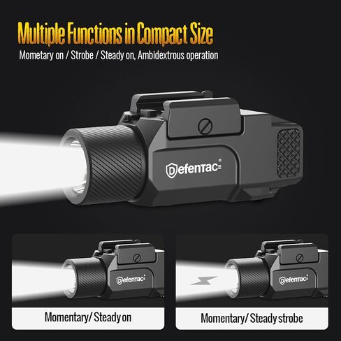 DEFENTAC 1800 Lumens Slidable Pistol Light with Quick Release, Rechargeable Tactical Flashlight with Strobe/Momentary for Guns with Pic-Rail (Not for Subcompact) in Saudi Arabia