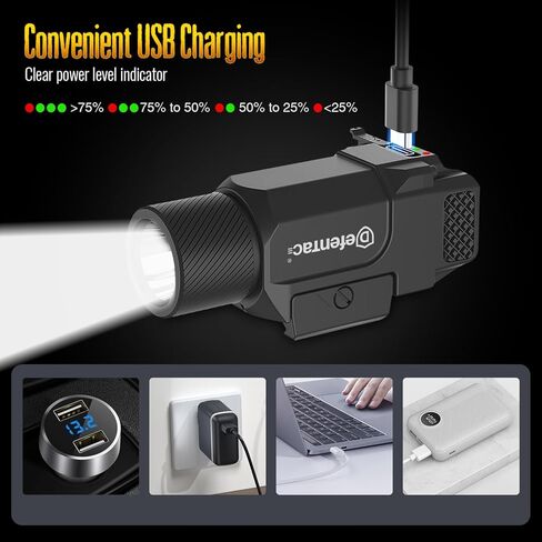 DEFENTAC 1800 Lumens Slidable Pistol Light with Quick Release, Rechargeable Tactical Flashlight with Strobe/Momentary for Guns with Pic-Rail (Not for Subcompact) in Saudi Arabia