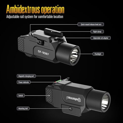 DEFENTAC 1800 Lumens Slidable Pistol Light with Quick Release, Rechargeable Tactical Flashlight with Strobe/Momentary for Guns with Pic-Rail (Not for Subcompact) in Saudi Arabia