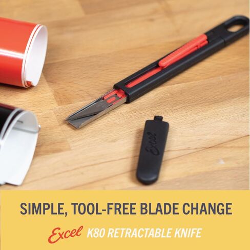 سكين حرفي قابل للسحب من Excel Blades K80 - هواية دقيقة وسكين متعدد الاستخدامات مع شفرة مقاومة للصدأ رقم 21 - قاطع آمن للتشذيب وإزالة الأعشاب من الفينيل والورق والحرف اليدوية - تصميم مسطح غير قابل لللف in Kuwait