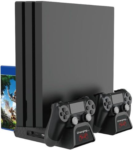 SOTY Cooling Stand for PlayStation 4 Accessory Kits, Cooling Fan Station for PS4 Slim/Pro/PlayStation 4 Consoles, Pro Vertical Stand with Dual Controller EXT Port Charger Dock Station & 12 Game Slots in Saudi Arabia