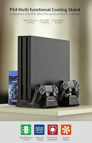 SOTY Cooling Stand for PlayStation 4 Accessory Kits, Cooling Fan Station for PS4 Slim/Pro/PlayStation 4 Consoles, Pro Vertical Stand with Dual Controller EXT Port Charger Dock Station & 12 Game Slots in Saudi Arabia