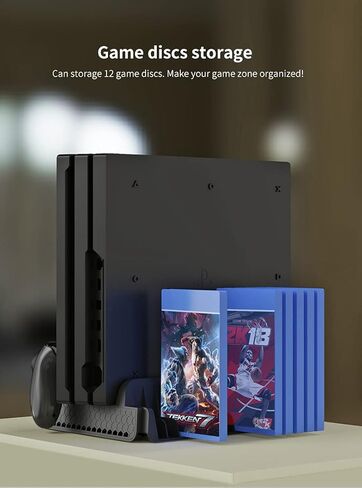 SOTY Cooling Stand for PlayStation 4 Accessory Kits, Cooling Fan Station for PS4 Slim/Pro/PlayStation 4 Consoles, Pro Vertical Stand with Dual Controller EXT Port Charger Dock Station & 12 Game Slots in Saudi Arabia