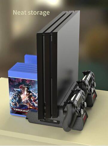 SOTY Cooling Stand for PlayStation 4 Accessory Kits, Cooling Fan Station for PS4 Slim/Pro/PlayStation 4 Consoles, Pro Vertical Stand with Dual Controller EXT Port Charger Dock Station & 12 Game Slots in Saudi Arabia