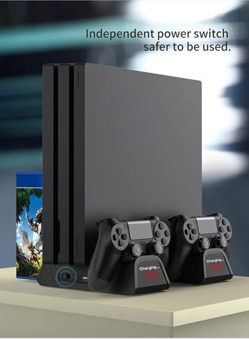SOTY Cooling Stand for PlayStation 4 Accessory Kits, Cooling Fan Station for PS4 Slim/Pro/PlayStation 4 Consoles, Pro Vertical Stand with Dual Controller EXT Port Charger Dock Station & 12 Game Slots in Saudi Arabia