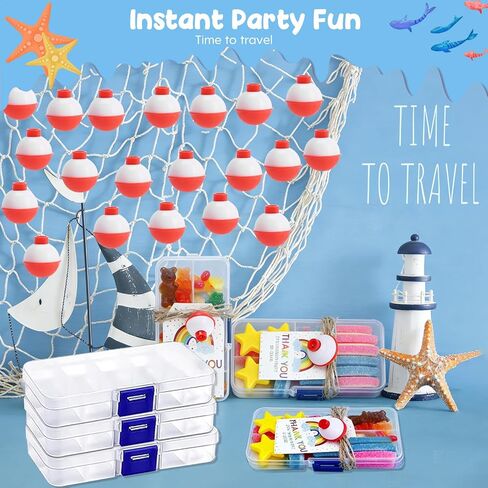 زيبرابوكس 36 مجموعة من صناديق حلوى الصيد الصغيرة لحفلات أعياد الميلاد مع 36 قطعة صيد و50 بطاقة - لوازم وديكورات لموضوع صيد السمك، عبوة قيمة كبيرة الكمية in Kuwait