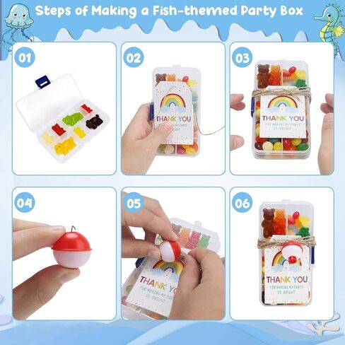 زيبرابوكس 36 مجموعة من صناديق حلوى الصيد الصغيرة لحفلات أعياد الميلاد مع 36 قطعة صيد و50 بطاقة - لوازم وديكورات لموضوع صيد السمك، عبوة قيمة كبيرة الكمية in Kuwait