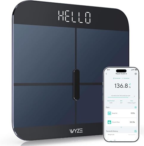 مقياس Wyze الذكي X - مقياس الحمام الرقمي لوزن الجسم ومؤشر كتلة الجسم ودهون الجسم وكتلة العضلات ومراقبة معدل ضربات القلب | المزامنة مع التطبيقات الصحية | محلل تكوين الجسم للأشخاص والرضع والحيوانات الأليفة، 400 رطل (كحلي) in Saudi Arabia