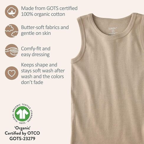 Butterblu Malone 10-Pack Sleeveless Shirts​, 100% Organic Cotton | GOTS Certified Organic Cotton Tank Tops Undershirts for Baby and Toddler Boys, Girls, Soft, Machine Washable in Kuwait