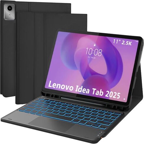Touchpad Keyboard Case for Lenovo Idea Tab 11" / K11 Gen 2 (2025), Ultra-Thin Leather Stand Cover with 7-Color Backlit Wireless Keyboard for 11" Lenovo Idea Tab 2025 (TB-336ZU/336FU), Black in Saudi Arabia