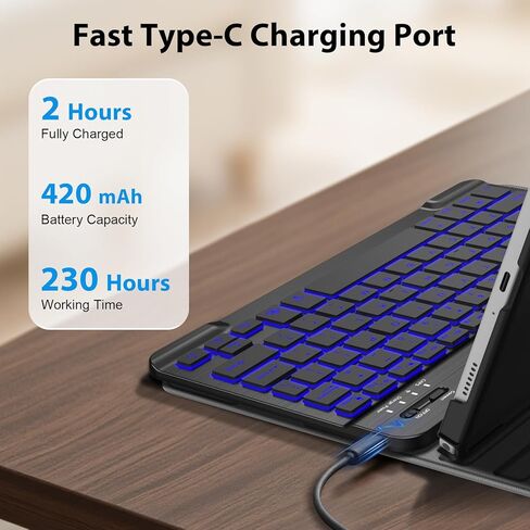 حافظة لوحة المفاتيح FINTIE بإضاءة خلفية لجهاز Samsung Galaxy Tab A11+ Plus 2025/ A9+ Plus 11 بوصة 2023، غطاء واقٍ للوحة المفاتيح بلوتوث بإضاءة خلفية قابلة للفصل بـ 7 ألوان، أسود in Saudi Arabia