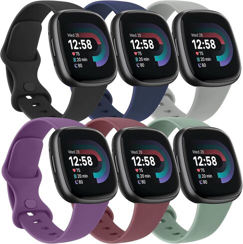 6 PACK Bands Compatible with Fitbit Versa 4 / Versa 3 / Fitbit Sense 2 / Sense Bands for Women Men, Soft Sport Wristbands Replacement Smart Watch Straps in Saudi Arabia