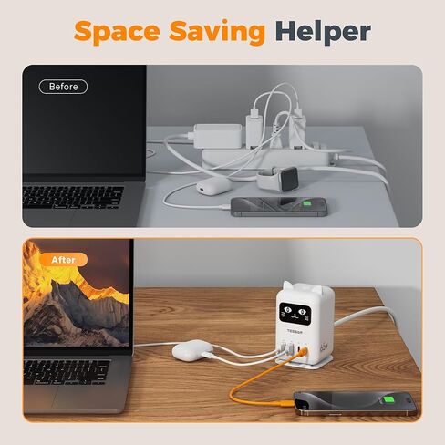 كتلة شاحن USB C PD 65 وات، محطة شحن TESSAN لأجهزة متعددة، شاحن برج سطح المكتب مع 4 منافذ USB لأجهزة iPhone 17/16/15، MacBook، الكمبيوتر اللوحي، غرفة النوم المنزلية والمكتبية in Kuwait
