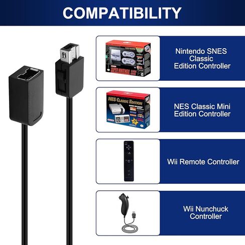 قطعتان من كابل تمديد NES Classic متوافق مع وحدة تحكم Super Nintendo SNES Classic Edition (2017)/Mini NES Classic Edition (2016)/Wii/Wii U Controller (10 أقدام) in Saudi Arabia