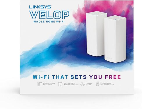 نظام شبكة WiFi Linksys Velop ثلاثي الموجات AC4400 للمنزل بالكامل - عبوتان (تغطية تصل إلى 4000 قدم مربع) in Saudi Arabia
