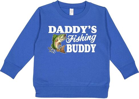 سترة Inktastic Daddy's Fishing Buddy مع سويت شيرت للأطفال الصغار بنص أبيض in Kuwait