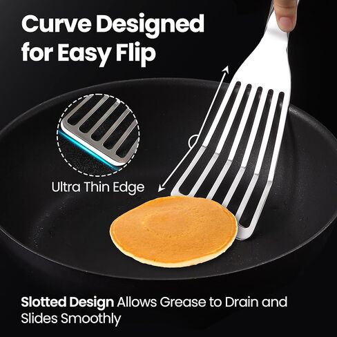 Stainless Steel Fish Spatula Set – 1 Large Fish Turner + 1 Small Metal Spatula, Ultra Thin Edge for Easy Turning & Flipping, Metal Kitchen Untensils with Ergonomic Non-Slip Handle, Dishwasher Safe in Kuwait