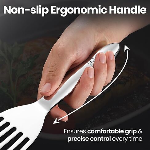 Stainless Steel Fish Spatula Set – 1 Large Fish Turner + 1 Small Metal Spatula, Ultra Thin Edge for Easy Turning & Flipping, Metal Kitchen Untensils with Ergonomic Non-Slip Handle, Dishwasher Safe in Kuwait