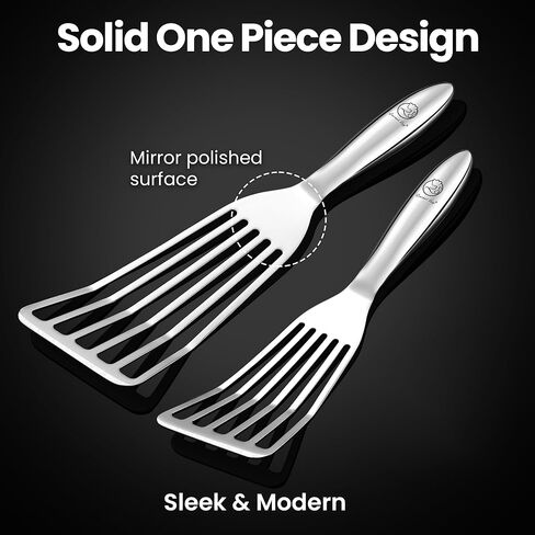 Stainless Steel Fish Spatula Set – 1 Large Fish Turner + 1 Small Metal Spatula, Ultra Thin Edge for Easy Turning & Flipping, Metal Kitchen Untensils with Ergonomic Non-Slip Handle, Dishwasher Safe in Kuwait