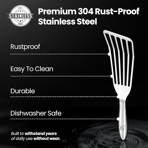 Stainless Steel Fish Spatula Set – 1 Large Fish Turner + 1 Small Metal Spatula, Ultra Thin Edge for Easy Turning & Flipping, Metal Kitchen Untensils with Ergonomic Non-Slip Handle, Dishwasher Safe in Kuwait
