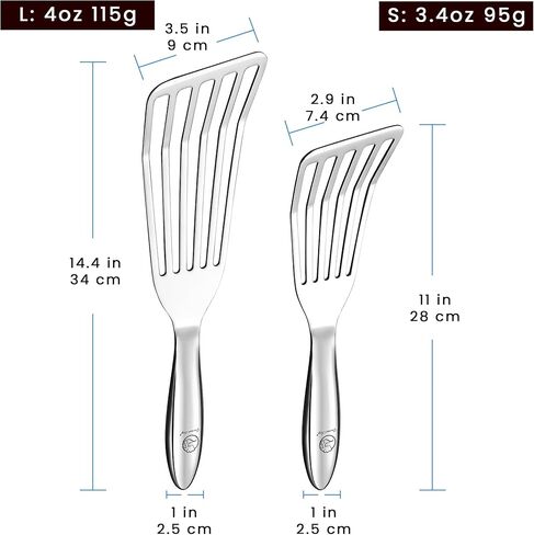 Stainless Steel Fish Spatula Set – 1 Large Fish Turner + 1 Small Metal Spatula, Ultra Thin Edge for Easy Turning & Flipping, Metal Kitchen Untensils with Ergonomic Non-Slip Handle, Dishwasher Safe in Kuwait