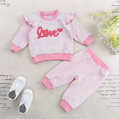 2Pcs Baby Girl Outfit Set Newborn Infant Long Sleeve Ruffle Top and Pants Sets baby girl - Baby Clothes for Girls in Saudi Arabia