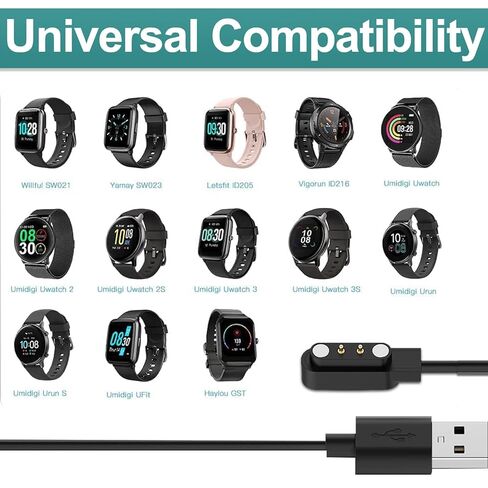 قطعتان من شاحن الساعة الذكية العالمي، كابل شحن USB مغناطيسي 2 دبوس 2.84 مم، سلك شاحن بديل متوافق مع Letsfit، YAMAY، Willful، UMIDIGI، Fitpolo، Blackview، Dirrelo، Lifebee، Hamile in Kuwait