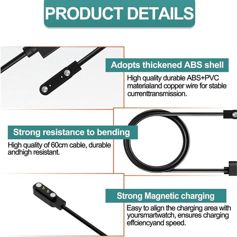 قطعتان من شاحن الساعة الذكية العالمي، كابل شحن USB مغناطيسي 2 دبوس 2.84 مم، سلك شاحن بديل متوافق مع Letsfit، YAMAY، Willful، UMIDIGI، Fitpolo، Blackview، Dirrelo، Lifebee، Hamile in Kuwait