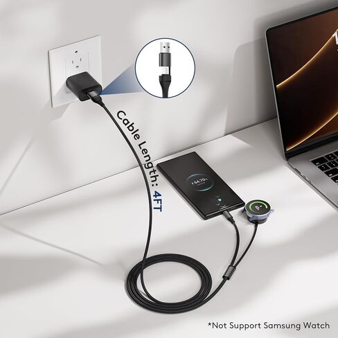 cugunu USB A/C to Galaxy Watch/USB C Multiple Portable Travel Charger Cable, 2-in-2 Car Magnetic Wireless Charging Cord Compatible with Samsung Watch 8/7/6/5/4/3/ Android Phone in Saudi Arabia