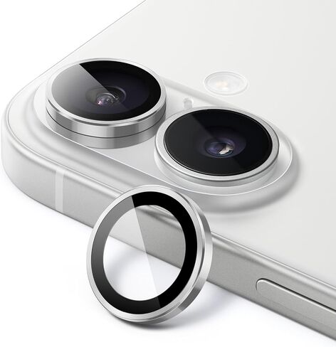 واقي عدسة الكاميرا JETech لهاتف iPhone 16 6.1 بوصة وiPhone 16 Plus 6.7 بوصة، غطاء حلقة فردي معدني من الزجاج المقسى 9H، شفاف عالي الدقة، مجموعة واحدة (أسود) in Saudi Arabia