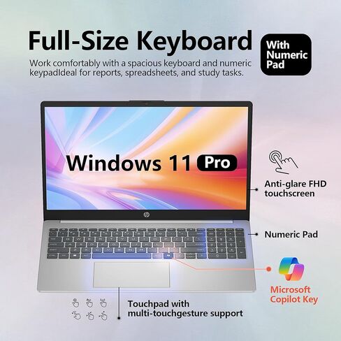 كمبيوتر محمول HP 15.6 بوصة FHD يعمل باللمس، Intel i5، ذاكرة الوصول العشوائي 32 جيجابايت، 1 تيرابايت SSD، Windows 11 Pro، Wi-Fi 6، حزمة كمبيوتر محمول للأعمال الرائدة مع قاعدة إرساء - فضي طبيعي in Saudi Arabia