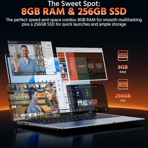 كمبيوتر محمول 15.6 بوصة، ذاكرة وصول عشوائي 8 جيجا بايت 256 جيجا بايت SSD Celeron N4000 (حتى 2.6 جيجا هرتز) كمبيوتر محمول Win 11 Office Suite FHD IPS sRGB Notebook 2.4G&5G WiFi BT 4.2 HDMI USB 3.0 بطارية 5000 مللي أمبير في الساعة للأعمال الطلابية المنزلية in Kuwait