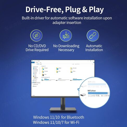 USB WiFi 6 Adapter for PC with Bluetooth 5.4, 900Mbps, AX900 Dual-Band 5G/2.4G, Portable WiFi 6 (IEEE 802.11ax) with 4 High-gain Antennas Works Win 11/10 Driver-Free in Saudi Arabia