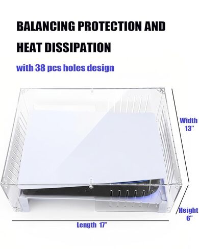 غطاء غبار أكريليك Fletzorb أفقي PS5، واقي وحدة تحكم شفاف لجهاز PS5 Slim/Pro مع قاعدة، حافظة سهلة التجميع لتبديد الحرارة، مضاد للخدش والغبار، 17 بوصة طول × 13 بوصة عرض × 6 بوصة ارتفاع in Kuwait