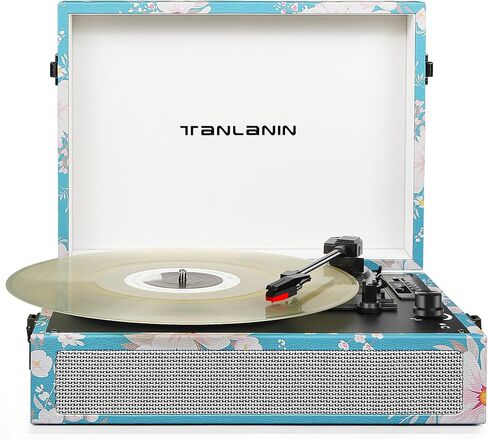 Vinyl Record Player with Built-in Speakers Bass/Treble Gain Vintage Portable Bluetooth Turntable Record Player Black & Green (Litchi Pattern) in Saudi Arabia