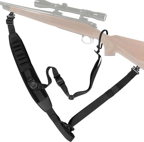Adjustable Hunting Rifle Sling, Stalker Gun Sling with 6-Hole Shell Holder, Swivels, Velcro and Stabilizing Cord, Durable Gun Strap for Rifle in Kuwait