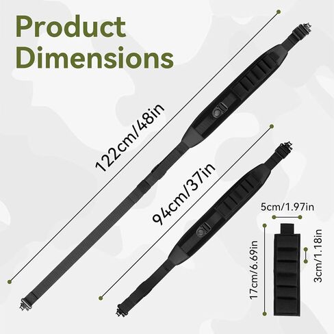 Adjustable Hunting Rifle Sling, Stalker Gun Sling with 6-Hole Shell Holder, Swivels, Velcro and Stabilizing Cord, Durable Gun Strap for Rifle in Kuwait
