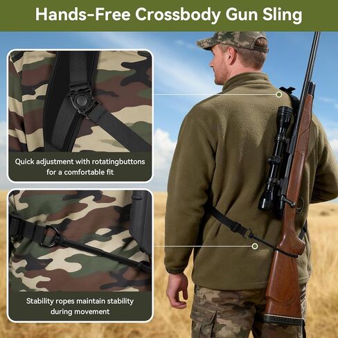 Adjustable Hunting Rifle Sling, Stalker Gun Sling with 6-Hole Shell Holder, Swivels, Velcro and Stabilizing Cord, Durable Gun Strap for Rifle in Kuwait