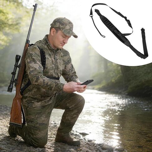 Adjustable Hunting Rifle Sling, Stalker Gun Sling with 6-Hole Shell Holder, Swivels, Velcro and Stabilizing Cord, Durable Gun Strap for Rifle in Kuwait