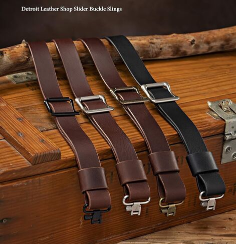 USA Handmade Slider Buckle Rifle Sling 1.25" Wide Brown Buffalo Leather Black Hardware- SWIVELS Included! Two Point Sling (Model F) in Saudi Arabia