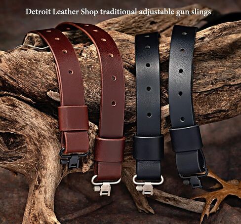 USA Handmade Slider Buckle Rifle Sling 1.25" Wide Brown Buffalo Leather Black Hardware- SWIVELS Included! Two Point Sling (Model F) in Saudi Arabia