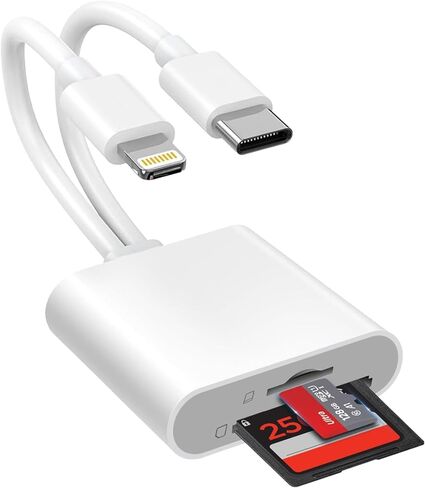 [معتمد من Apple MFi] قارئ بطاقة SD لجهاز iPhone iPad Mac، محول بطاقة USB 3.0 نوع C SD/TF مع موصلات Lightning وUSB-C المزدوجة وعارض كاميرا ذاكرة Trail SD MicroSD USB-A 3 فتحات للتوصيل والتشغيل in Kuwait