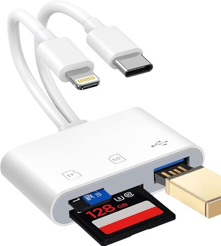 [معتمد من Apple MFi] قارئ بطاقة SD لجهاز iPhone iPad Mac، محول بطاقة USB 3.0 نوع C SD/TF مع موصلات Lightning وUSB-C المزدوجة وعارض كاميرا ذاكرة Trail SD MicroSD USB-A 3 فتحات للتوصيل والتشغيل in Kuwait