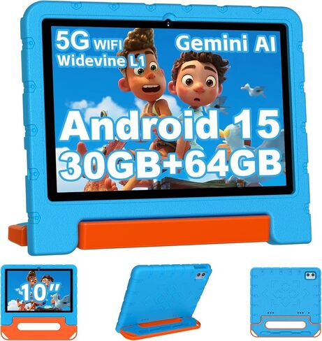2025 Kids Tablet 10 inch Android 15 Tablets for Kid Octa-Core, 30GB+64GB (TF 1TB), Toddler Tablet with Shockproof Case, 5G WiFi, Parental Control, Widevine L1, Gemini AI, Split Screen, BT5.0-Blue in Saudi Arabia