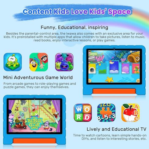 2025 Kids Tablet 10 inch Android 15 Tablets for Kid Octa-Core, 30GB+64GB (TF 1TB), Toddler Tablet with Shockproof Case, 5G WiFi, Parental Control, Widevine L1, Gemini AI, Split Screen, BT5.0-Blue in Saudi Arabia