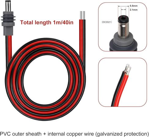 DC5521 DC Power Cable for Starlink Mini, 14AWG 5.5x2.1mm Male Plug to Bare Wire Pigtails 3.28ft Extension Cord for Starlink Mini Accessories DIY Replacement in Saudi Arabia