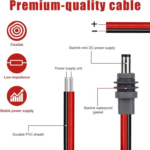 DC5521 DC Power Cable for Starlink Mini, 14AWG 5.5x2.1mm Male Plug to Bare Wire Pigtails 3.28ft Extension Cord for Starlink Mini Accessories DIY Replacement in Saudi Arabia