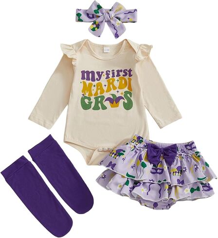 Newborn Baby Girl Carnival Outfit Newborn Long Sleeve Romper Skirt 4Pcs Set Carnival Baby Winter Spring Clothes in Kuwait