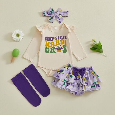 Newborn Baby Girl Carnival Outfit Newborn Long Sleeve Romper Skirt 4Pcs Set Carnival Baby Winter Spring Clothes in Kuwait